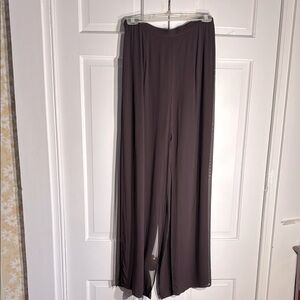 Chic Cache Brown Flowy Wide-Leg Dress Pants with Panel Overlays Unique Design